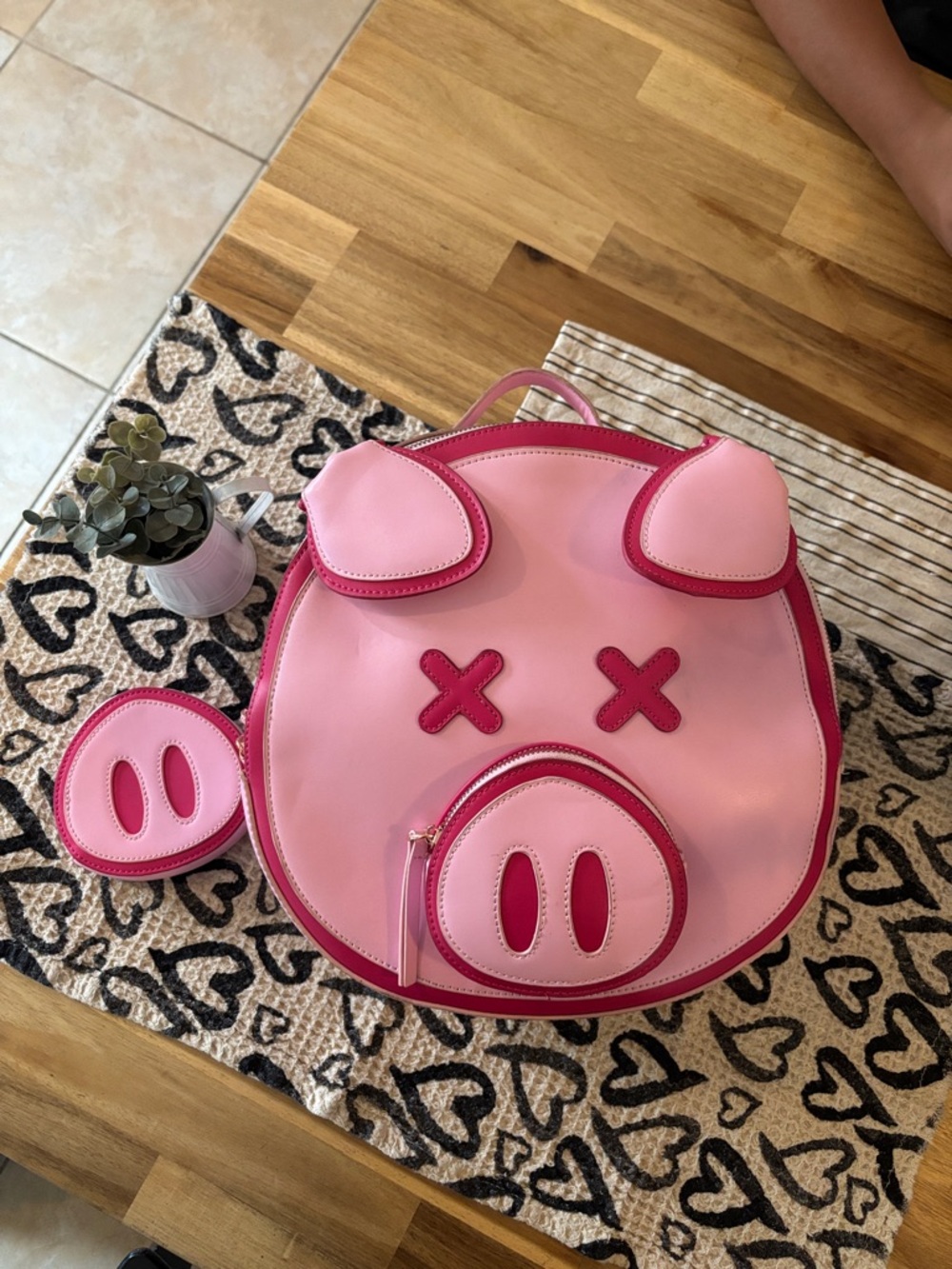 Pink Pig-Shaped Backpack with Matching Coin Pouch - Playful Pink Design